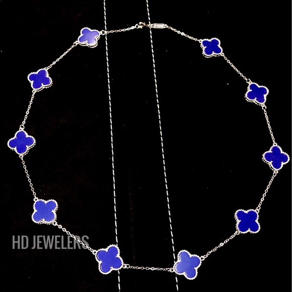 10 Blue Lapis Lazuli Stones S 925 Silver Necklace - Picture 1 of 1